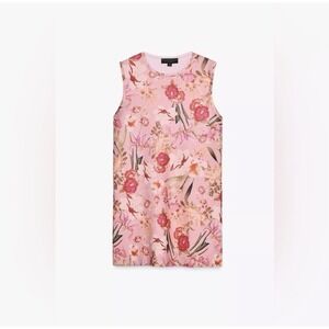NWT Zara Scuba Knit Floral Print Shift Dress Pink Sz Small Stretch Feminine